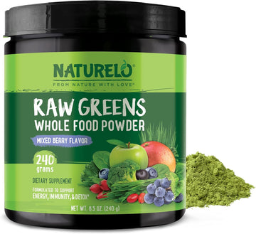 Naturelo Raw Greens Superfood Powder - Mixed Berry - Boost Energy, Detox, Enhance Health - Organic Spirulina - Wheat Grass - Whole Food Nutrition From Fruits And Vegetables - 240 Grams