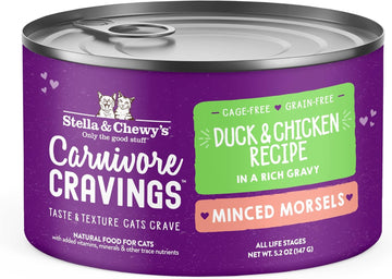 Stella & Chewy'S Carnivore Cravings Minced Morsels Cans – Grain Free, Protein Rich Wet Cat Food – Cage-Free Chicken & Duck Recipe – (5.2 Ounce Cans, Case Of 24)