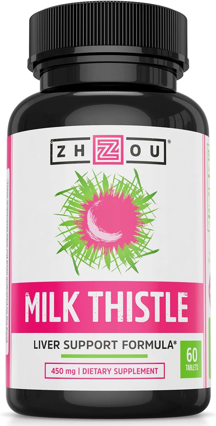 Zhou Milk Thistle Standardized Silymarin Extract for Maximum Liver Support | Detox, Cleanse & Maintain | 60 Tablets