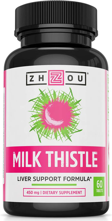 Zhou Milk Thistle Standardized Silymarin Extract For Maximum Liver Support | Detox, Cleanse & Maintain | 60 Tablets