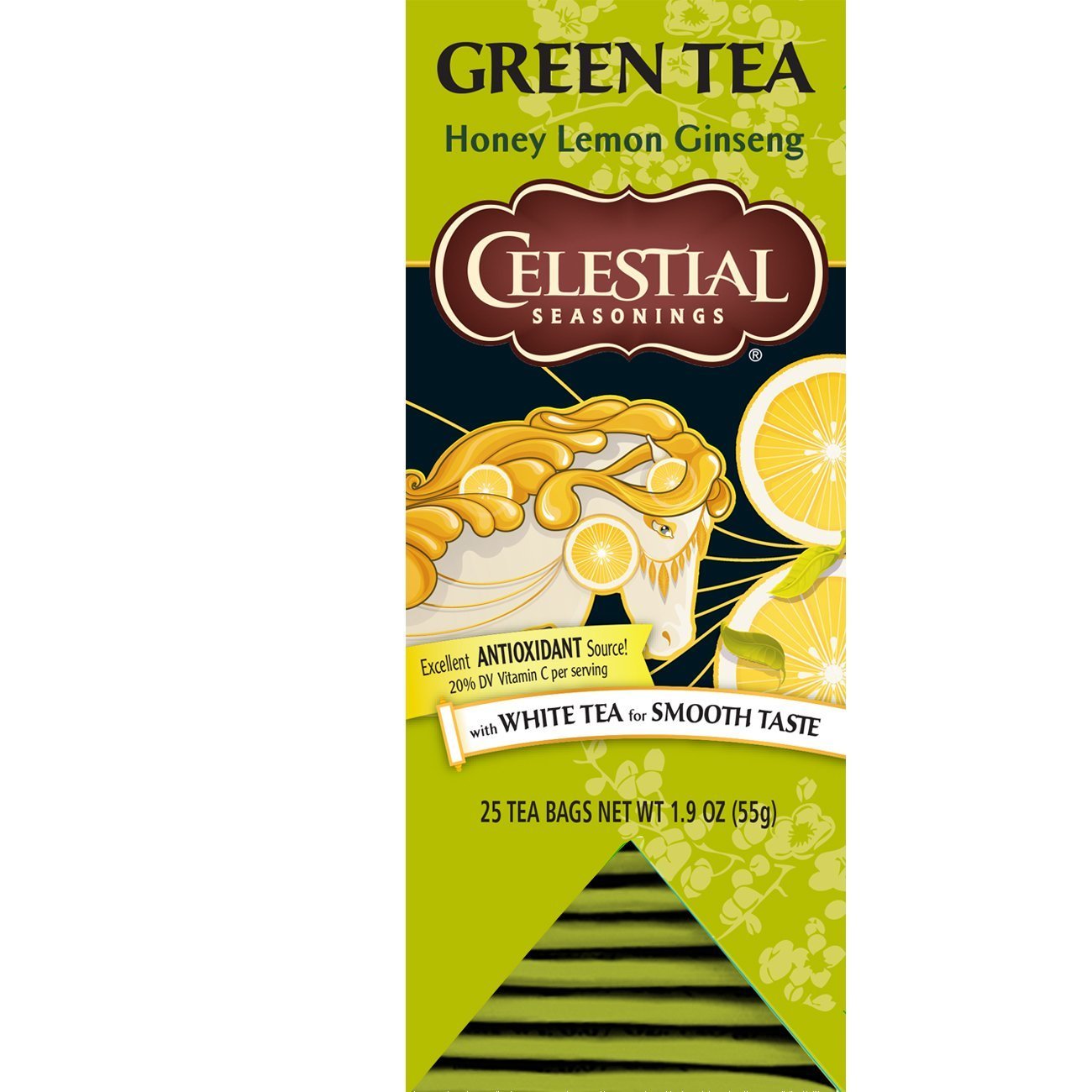 Celestial Seasonings Green Tea, Honey Lemon Ginseng, 25 Count (Pack Of 6)