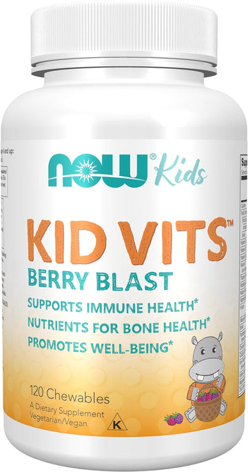 NOW Supplements, Kid Vits Berry Blast, Sweetened with Xylitol, 120 Round Shaped Chewables, packaging may vary