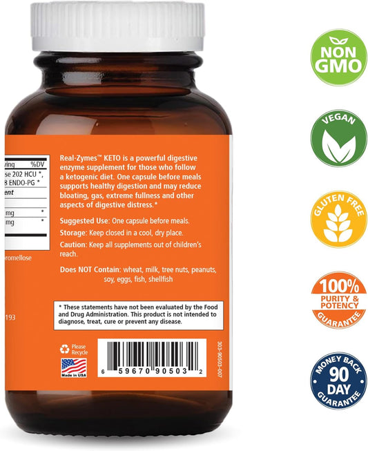 Real-Zymes? KETO Digestive Enzymes Supplement with Probiotics for Better Digestion - Natural Support for Relief of Bloating, Gas, Belching, Diarrhea, Constipation, IBS, etc. - 90 Caps