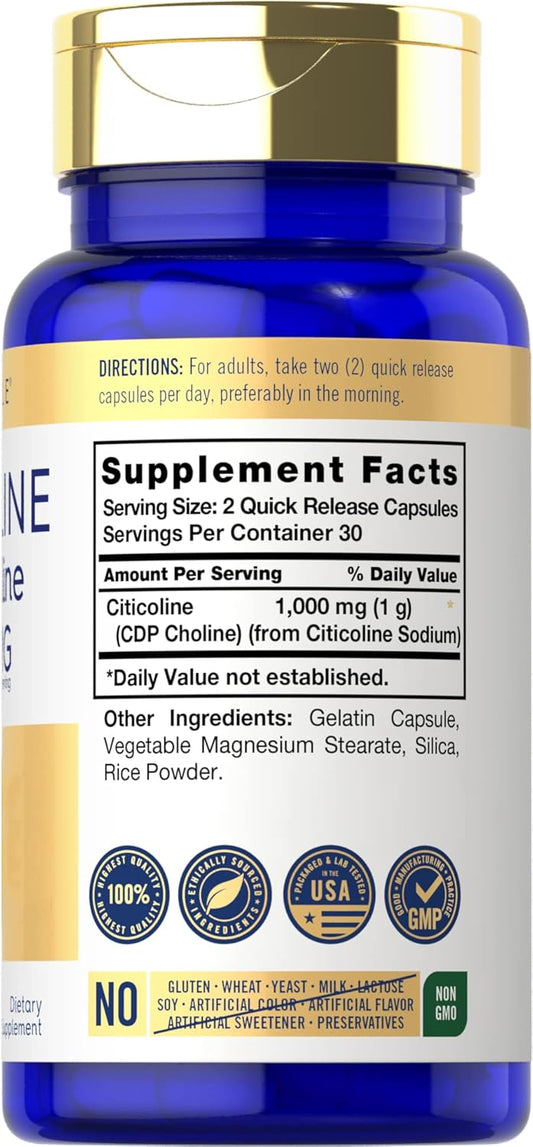 Carlyle Citicoline Cdp Choline 1000Mg | 60 Capsules | Non-Gmo, Gluten Free Supplement