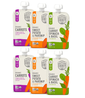 Serenity Kids 6+ Months Certified Organic Baby Food Pouches Veggie Puree | No Sugary Fruits Or Added Sugar | Allergen Free | 3.5 Ounce Bpa-Free Pouch | Garden Veggie Variety Pack | 6 Count