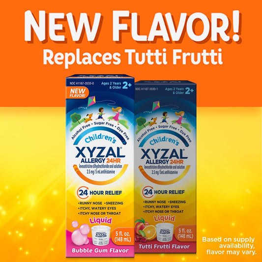 Xyzal Children'S Oral Solution 24-Hour Allergy Relief For Kids, New Bubble Gum Flavor, 5 Fl. Oz. (Alcohol-Free, Sugar-Free & Dye-Free)