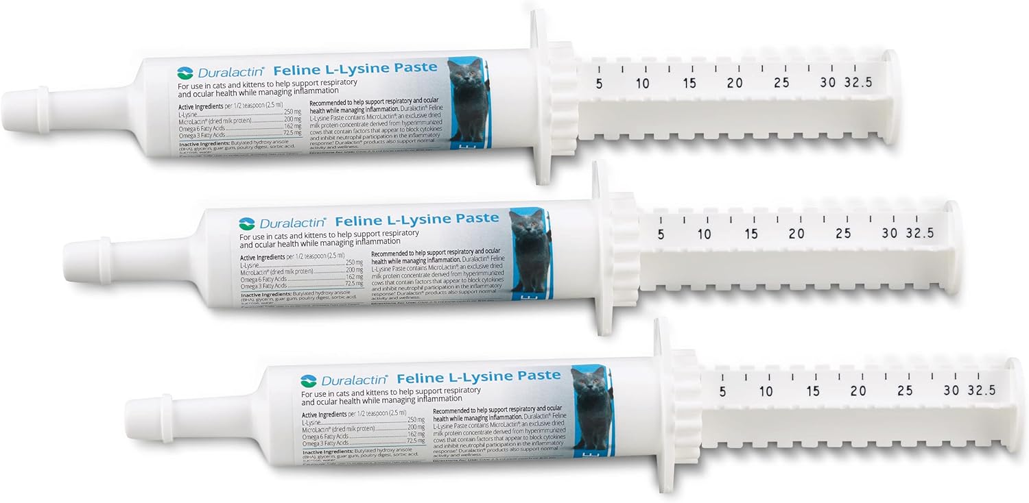 Prn Pharmacal Duralactin Feline L-Lysine Paste For Cats & Kittens - Supports Feline Joint, Respiratory & Ocular Health - Natural Chicken-Flavored Paste To Help Manage Soreness - 32.5Ml (3 Pack)