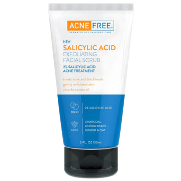 Acne Free Salicylic Acid Exfoliating Face Scrub, 2% Bha Blackhead Remover & Acne Treatment, Deep Cleanse With Charcoal & Jojoba Beads, Gentle Exfoliation With Ginger & Oats, 5 Ounce