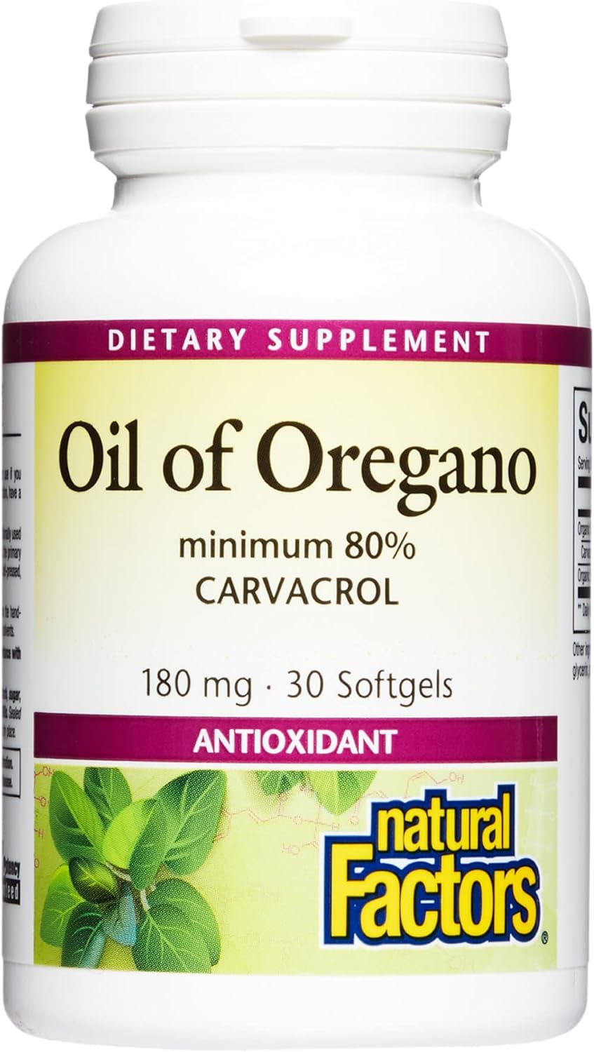 Natural Factors, Oil Of Oregano 180 Mg, Helps Maintain Good Health With Extra Virgin Olive Oil, 30 Softgels (30 Servings)