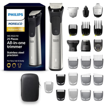 Philips Norelco Multigroom 9000 Series, All-In-One Trimmer, Beard Trimmer And Hair Clipper, 25-Piece/27-Length Men'S Grooming Kit For Beard, Face, Nose, Ear And Body, Travel Kit, Mg9522/50
