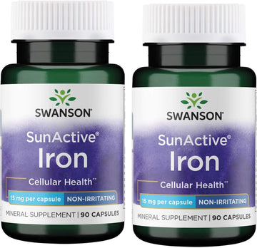 Swanson Sunactive Non-Irritating Iron 15 Milligrams 90 Capsules (2 Pack)