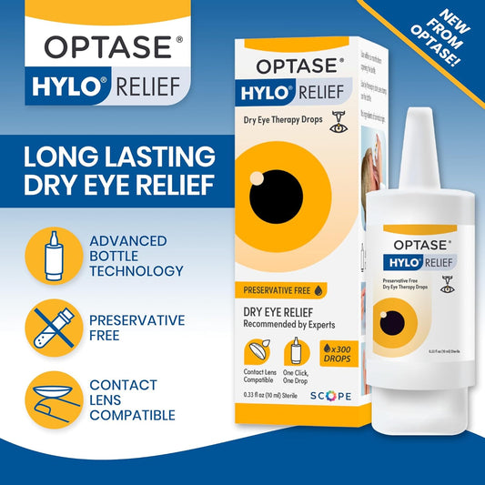 Optase Hylo Relief Dry Eye Drops - Fast-Acting Preservative Free Eye Drops For Dry Eyes - With Patented Hylo Delivery System - Artificial Tears For Mild To Moderate Dry Eye Relief - .33 Oz, 300 Doses