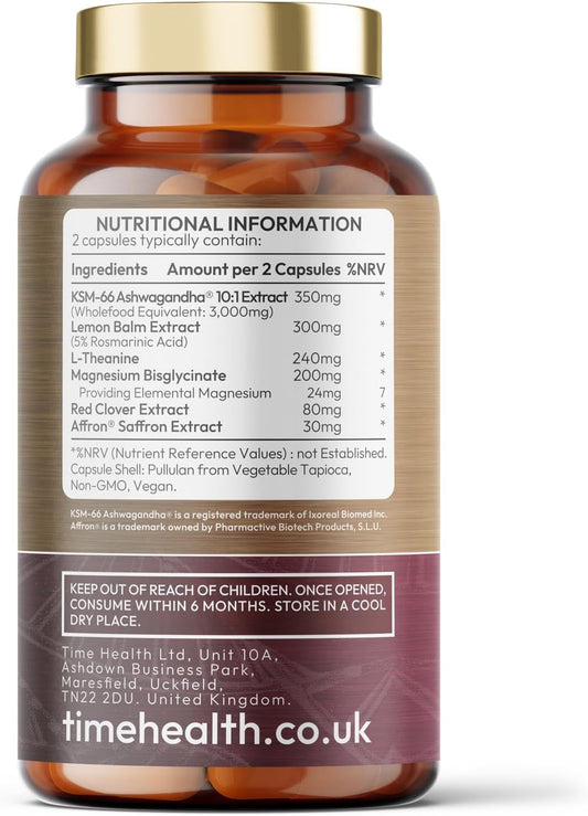 Neurocalm® Cortisol Reducing Supplement - Saffron, Ksm-66 Ashwagandha, L-Theanine, Magnesium, Lemon Balm, Red Clover - Relax & Unwind - 90 Capsules - Uk Made – Gmp Standards – Zero Additives