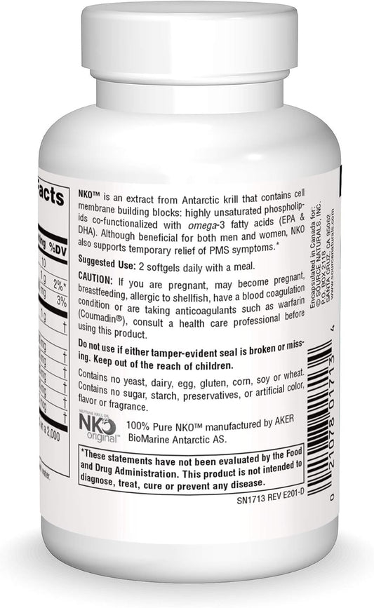 Source Naturals Nko Neptune Krill Oil, Supports Heart Health & Cell Membrane Integrity* 500 Mg - 60 Softgels