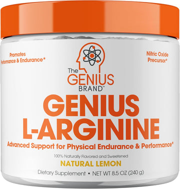 Genius L-Arginine Nitric Oxide Powder - Fermented L- Arginine Nutritional Supplements & Nitric Oxide Booster - Pre Workout, Natural Muscle Builder - 30 Servings, Lemon