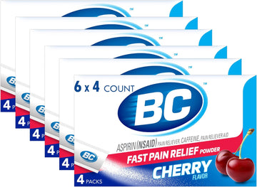 BC Powder Pain Reliever, Cherry Flavor Aspirin Dissolve Packs, 4 Count Powder Packets, 6 Pack