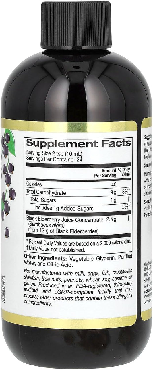 Elderberry Syrup, Black Elderberry (Sambucus Nigra) Juice Concentrate, Seasonal Immune Support, No Artificial Preservatives Or Sweeteners, 2500 Mg, 8 Fl Oz (240 Ml)