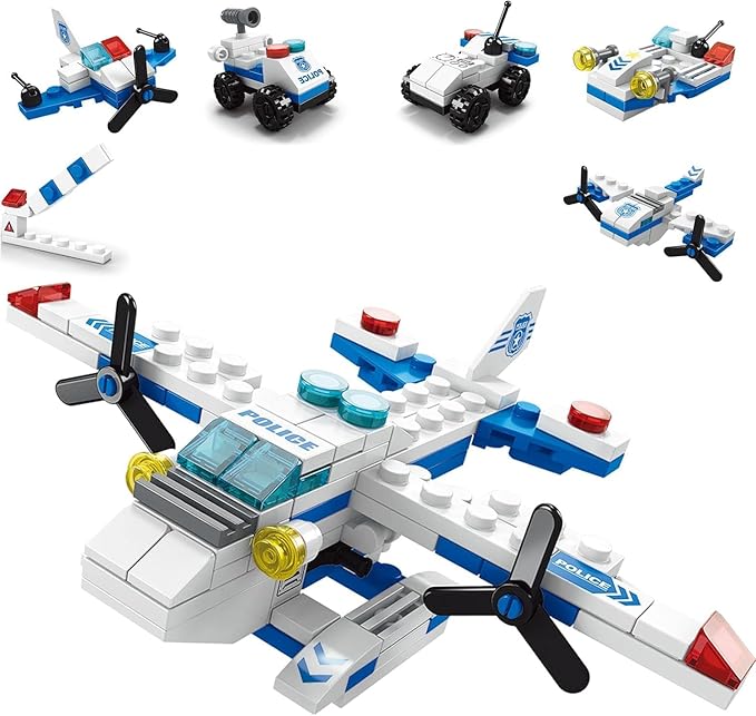 Emergency Rescue & Police Vehicle Building Block Set – Fire Truck, Aircraft & Police Car (Ages 4-10)