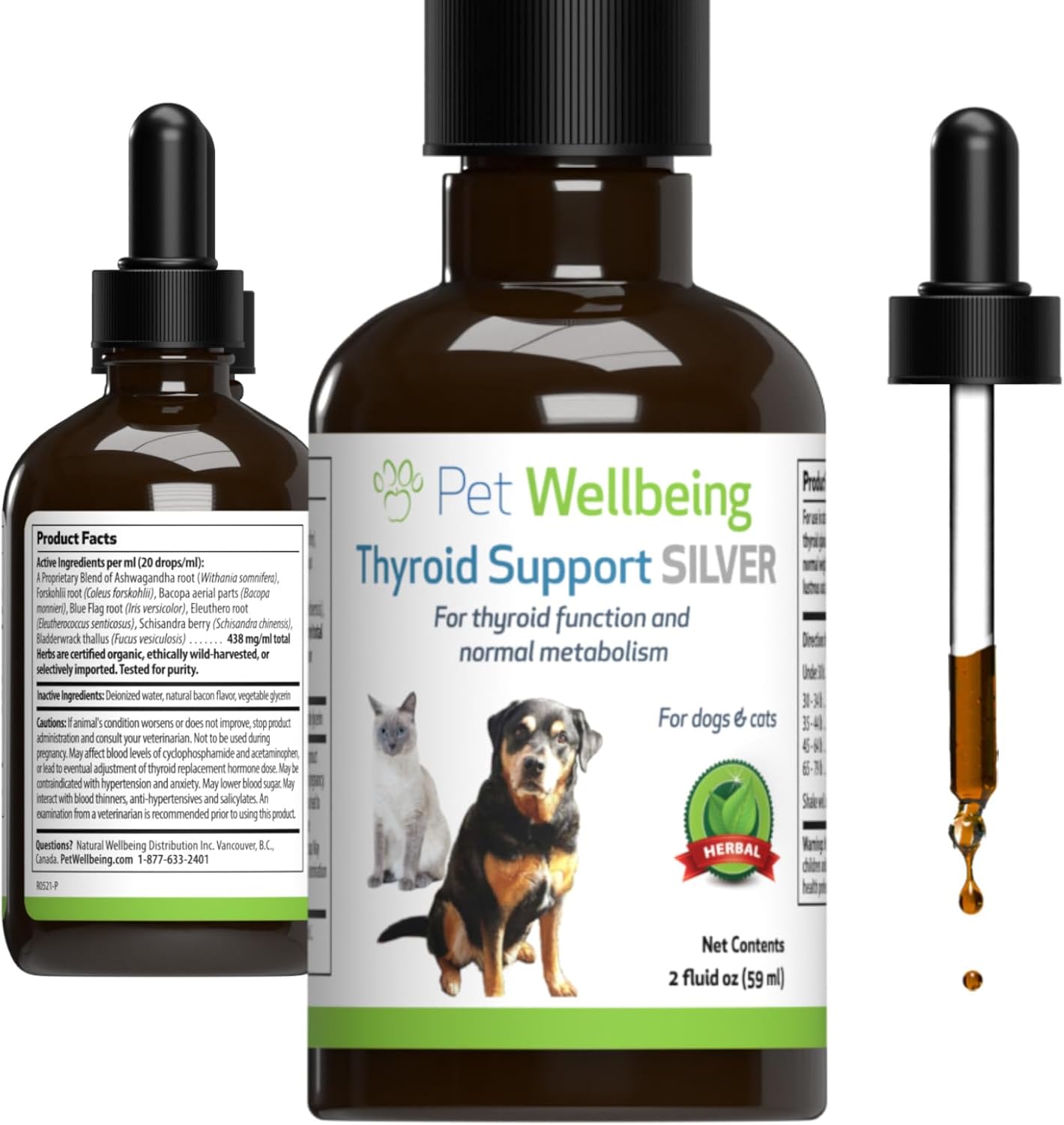 Pet Wellbeing Thyroid Support Silver For Dogs - Supports Underactive Thyroid, Metabolism, Energy - Veterinarian-Formulated Herbal Supplement 2 Oz (59 Ml)