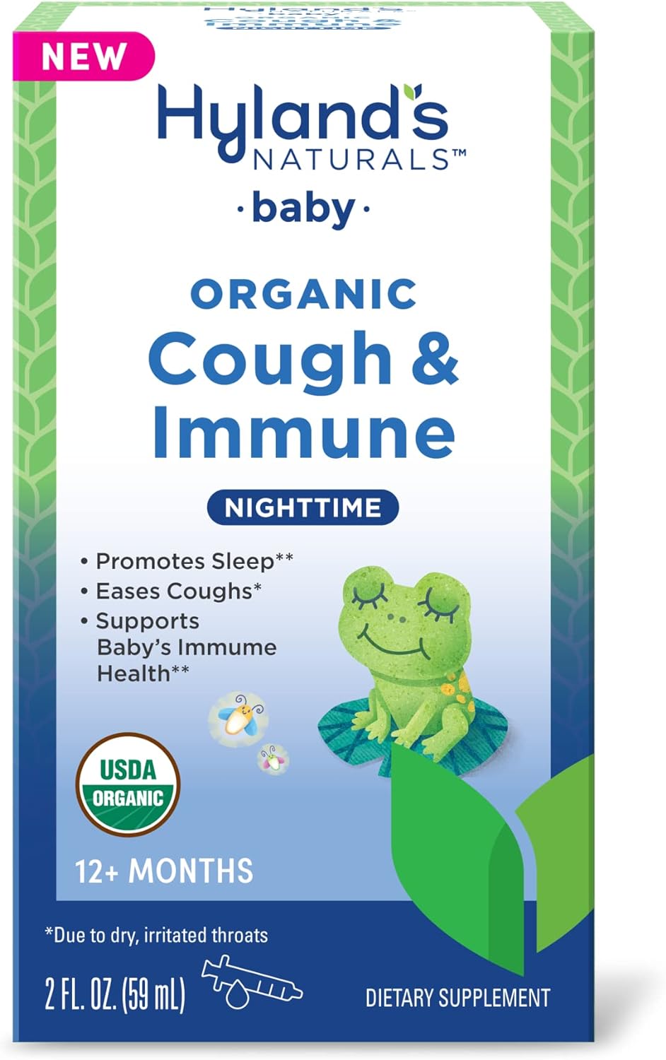 Hyland's Naturals Baby Organic Cough & Immune with Agave, Elderberry & Pomegranate - Soothes Cough and Cold, & Supports Immunity - Nighttime - 2 Fl. Oz