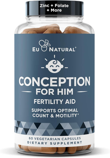 Conception For Him – Fertility Supplements For Men, Male Fertility Booster & Prenatal – Optimal Sperm Count, Motility Strength – Ashwagandha, Folate Folic Acid,Magnesium & Zinc – 60 Veg Soft Capsules