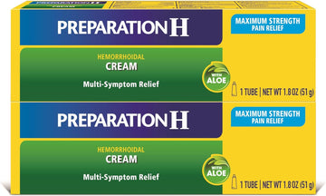 Preparation H Hemorrhoid Symptom Treatment Cream (2 x 1.8 Ounce Tube), Maximum Strength Multi-Symptom Pain Relief with Aloe