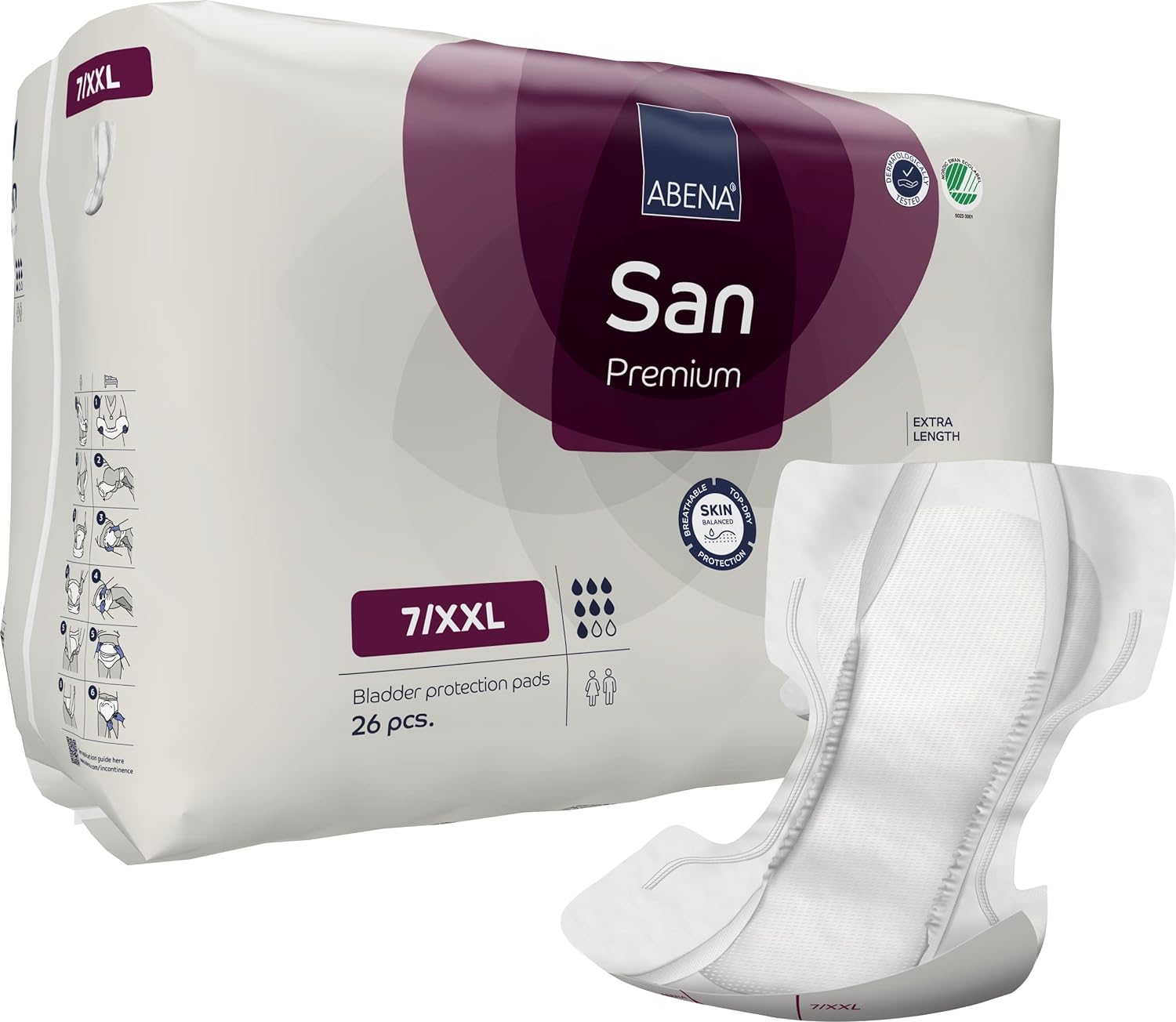 ABENA San Premium XXL Mens & Womens Incontinence Pads, Breathable & Comfortable, Fast Absorption, Discreet & Effective Shaped Incontinence Pads for Men/Women - Air Plus, 7, XL2, 26PK : Amazon.co.uk: Health & Personal Care