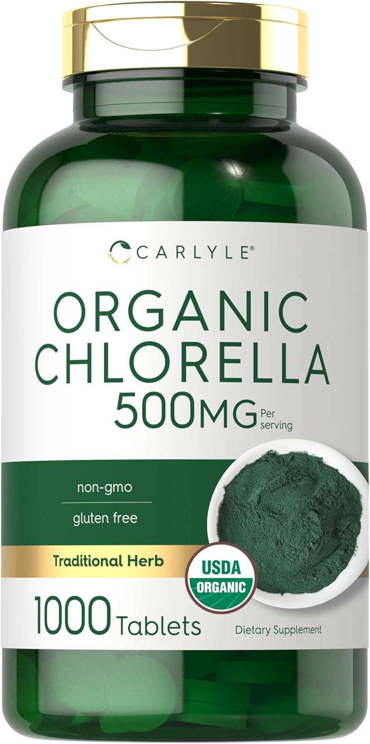 Carlyle Chlorella Tablets Organic 500 Mg | 1000 Count | Vegetarian, Non-Gmo, And Gluten Free