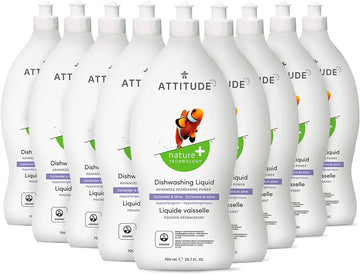 Attitude Dishwashing Liquid, Ewg Verified, Vegan Dish Soap, Plant Based, Naturally Derived Products, Olive And Coriander, 23.7 Fl Oz (Pack Of 9)