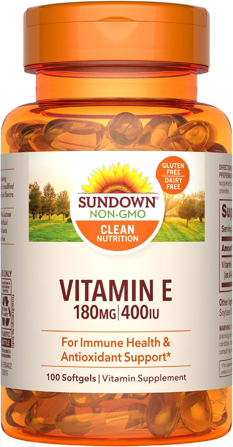 Sundown Vitamin E 400 IU Softgels, Supports Immune And Antioxidant Health, 100 Count