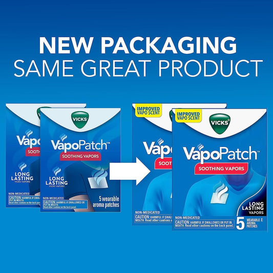 Vicks Vapopatch, Wearable Mess-Free Aroma Patch, Soothing & Comforting Non-Medicated Vicks Vapors, For Adults & Children Ages 6+, 5Ct (2 Pack)