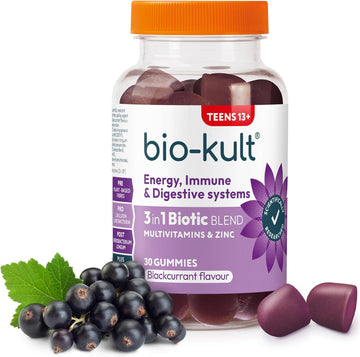 Bio-Kult 3In1 Gut Health Gummies For Teens | 2B Cfu + Multivitamins | Blackcurrant Flavour | Ages 13+ | 30 Probiotic Gummies
