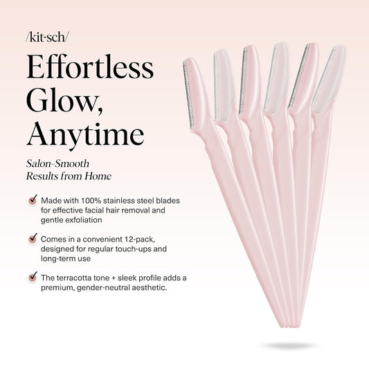 Kitsch Dermaplane Razor For Women Face - Face Razors For Women And Men - Eyebrow Trimmer, Shaver, Recycled Plastic Dermaplaning And Skin Care Tool - Blush, 6 Pcs