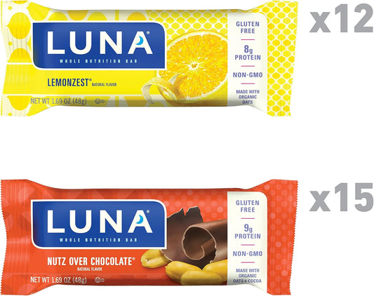 Luna Bar - Gluten Free Snack Bars - Lemonzest 12Ct + Luna - Gluten Free Snack Bars - Nutz Over Chocolate 15Ct