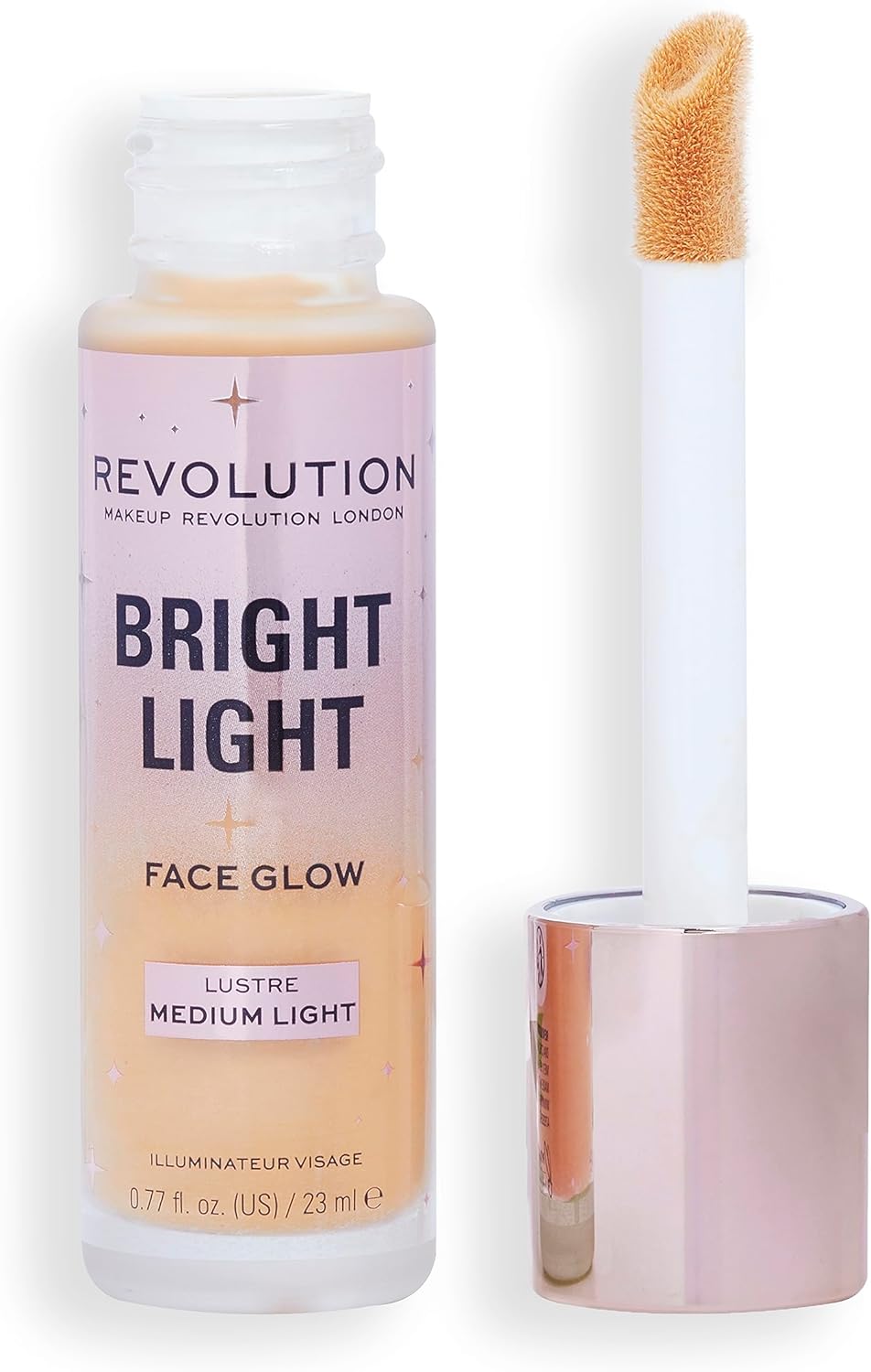 Makeup Revolution Bright Light Face Glow, Brightening Skin Tint, Radiant Finish, Lusture Medium