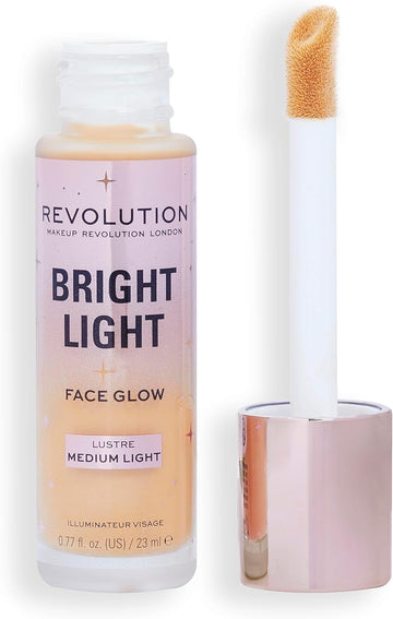Makeup Revolution Bright Light Face Glow, Brightening Skin Tint, Radiant Finish, Lusture Medium