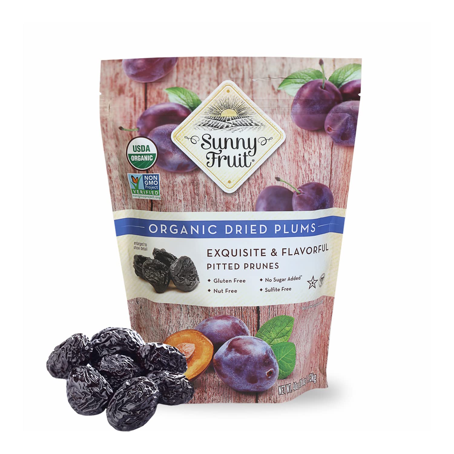 Sunny Fruit Soft Organic Prunes, 2.5 Pound Bulk Bag | Healthy, Sweet Dried Plums | Organic, Non-Gmo, Vegan, Halal, Kosher, No Preservatives, No Sugar Added