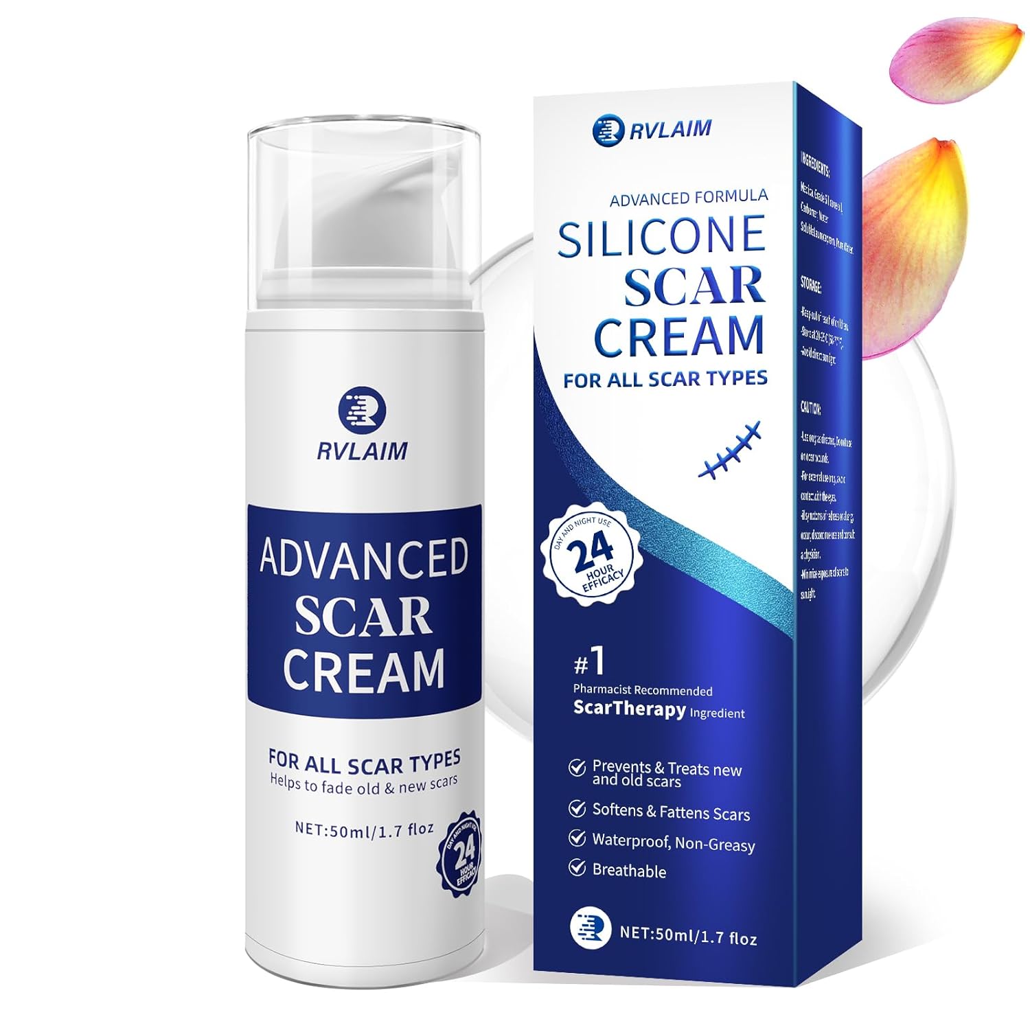 Scar Cream Gel, Advanced Silicone Scar Gel, Professional Scar Removal Cream For Surgical Scars, Stretch Mark, Keloid Bump, C-Section, Old And New Scars 1.7 Oz(50G)