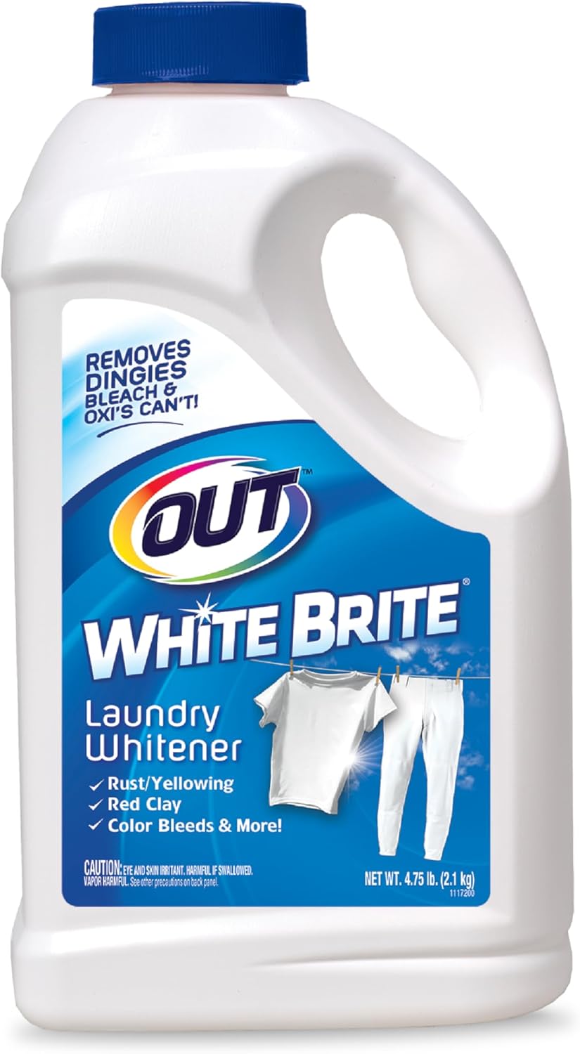 Out White Brite Laundry Whitener Powder, Stain Remover Detergent Booster For Clothes, 4.75Lb 2.1Kg