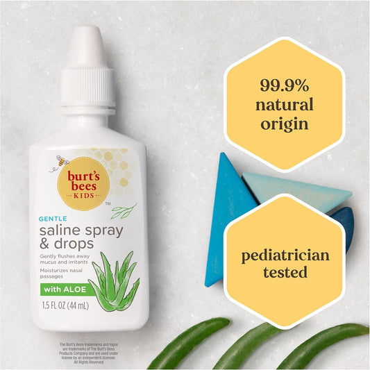 Burt's Bees Bees Kids Saline Spray and Drops, Hypoallergenic, Moisturizing, Flushes Away Mucus for Ages 3 Months and Up, 1.5 Fl Oz (Pack of 1)
