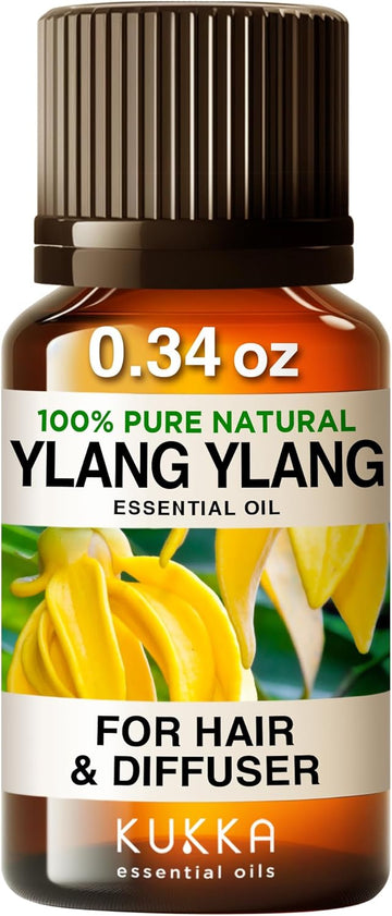 Kukka Ylang-Ylang Essential Oil - 100% Pure Natural Ylang Ylang Oil For Skin Hair & Diffuser - Premium Quality Ylang Ylang Essential Oil For Aromatherapy Soap Making Scent & Diy (0.34 Fl Oz)
