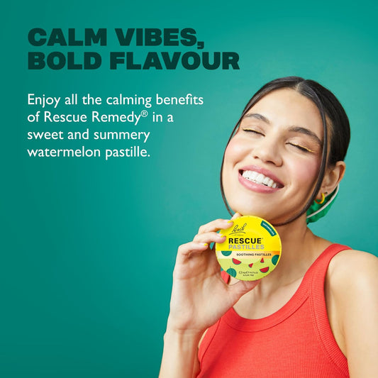 Rescue Pastilles (Watermelon), Soothing Emotional Wellness Pastilles, Travel Size On The Go Calming Pastilles, Alcohol-Free, Sugar Free, Natural Flower Essences