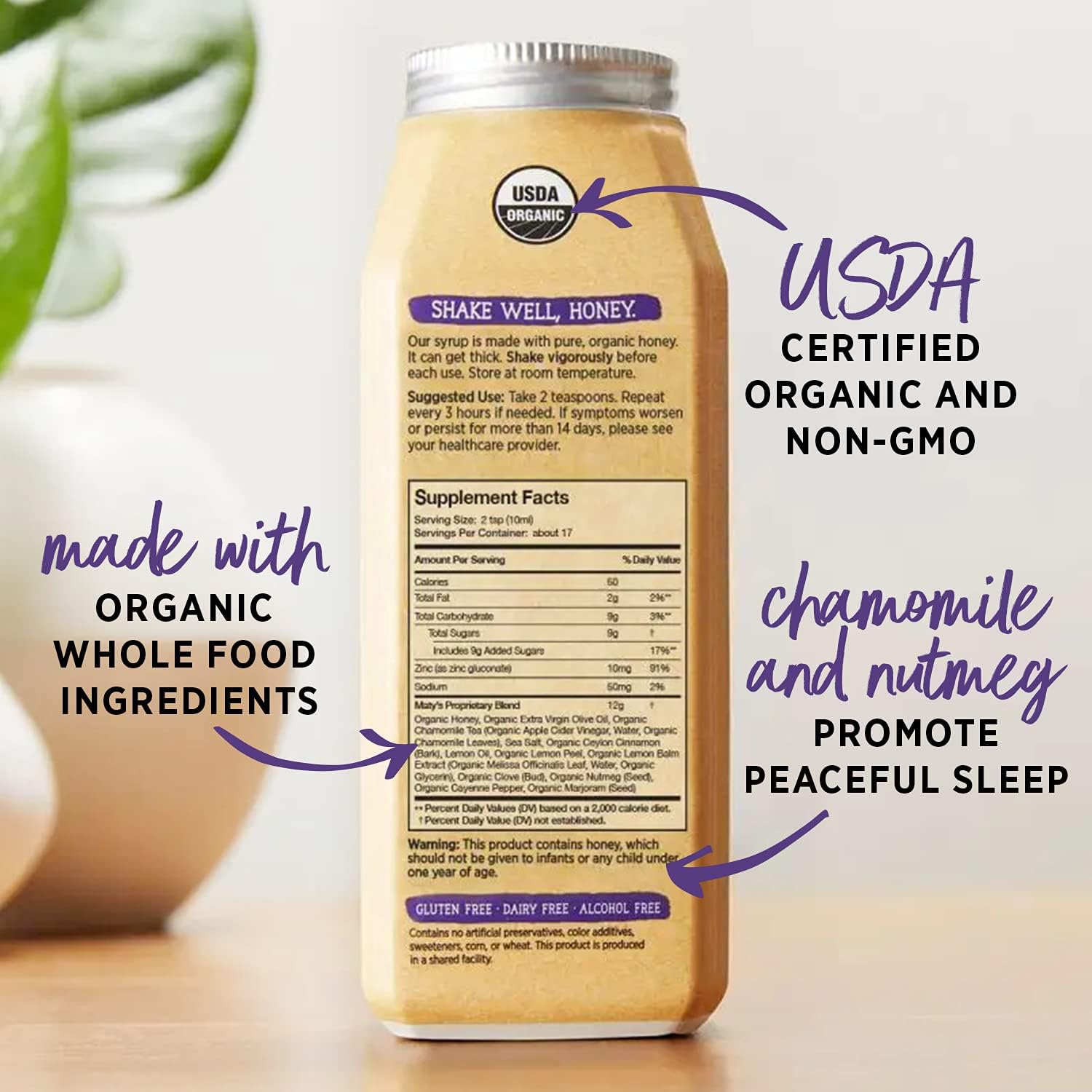 Maty'S Organic Nighttime Cough Syrup, Natural Cough Syrup Relief For Adults And Kids 12+, Made With Organic Honey, Chamomile & Nutmeg For A Good Night'S Rest - 6 Fl Oz : Health & Household