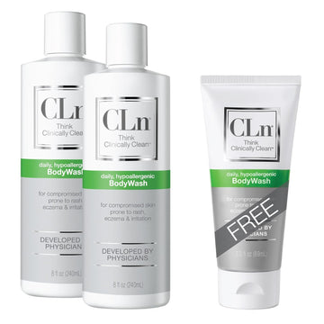 Cln® Bodywash Bundle - Moisturizing Body Wash, For Skin Prone To Eczema, Dermatitis, Acne, Infection, And Folliculitis (Two 8Oz, One 3Oz)