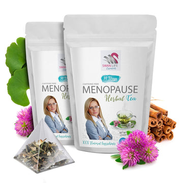 herbal tea for menopause - caffeine free - Hormonal Balance + Hot Flashes – 28 Days MENOPAUSE herbal tea - black cohosh, gingko, red clover, cinnamon chip, green tea, licorice, menopause support tea