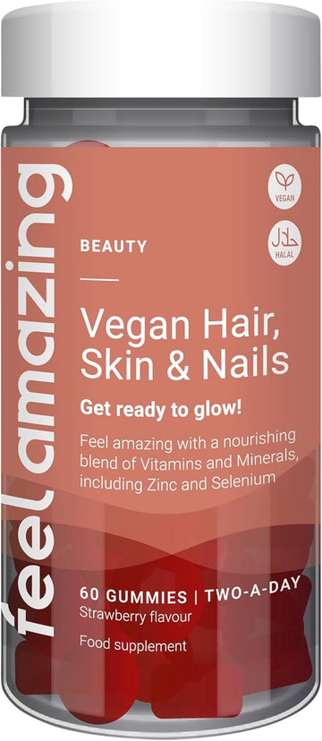 Feel Amazing Vegan Hair, Skin & Nails Complex Gummies - Beauty Support - with Zinc, Biotin, Vitamin C & D - Blueberry Flavour, Vegan, Halal, 60 Gummies, 30-Day Supply (1) : Amazon.co.uk: Health & Personal Care
