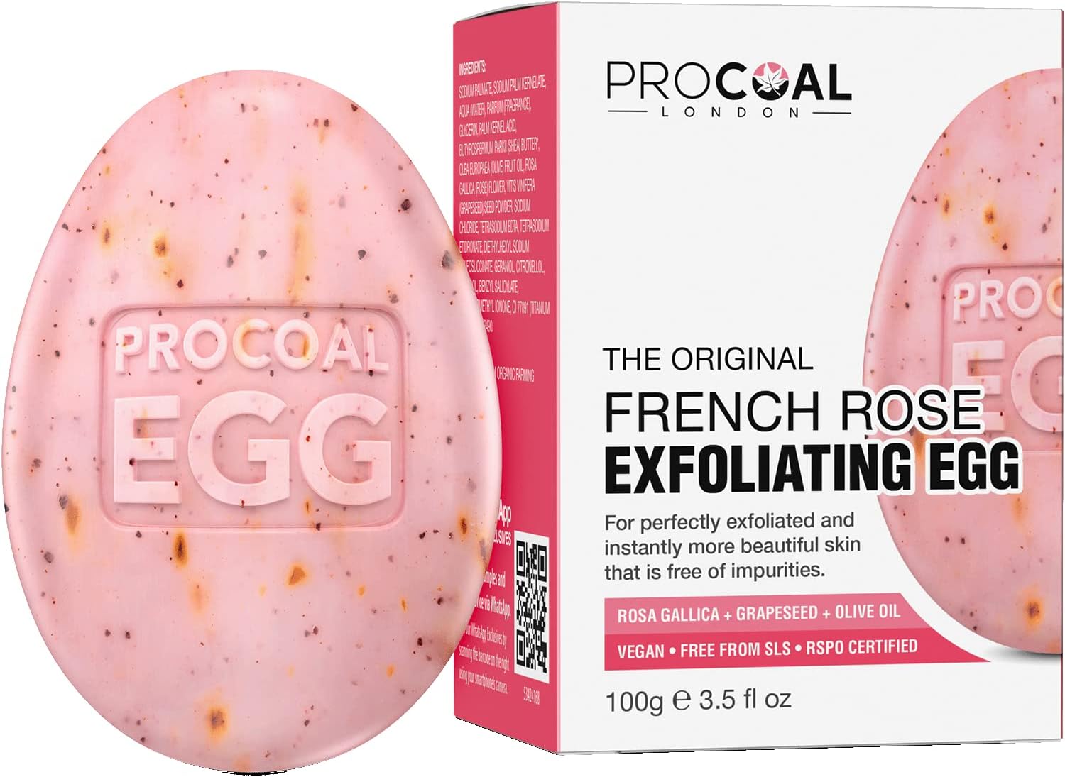 French Rose Exfoliating Natural Soap 100G By Procoal - Vegan Soap Bar For Soft, Refreshed And Decongested Skin, Glycerin Soap, Hand, Body, Shower & Cruelty-Free