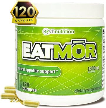 VH Nutrition Eatmor | Appetite Booster* Weight Gain Pills* for Men and Women | Formulated with Gentian, Ginger, Alfalfa | 120 Capsules