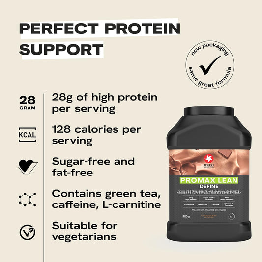 MaxiNutrition - Promax Lean, Chocolate - Whey Protein Powder for Lean Muscle Development ? Sugar free, Fat Free, 28g Protein, 128 kcal per Serving, 980g