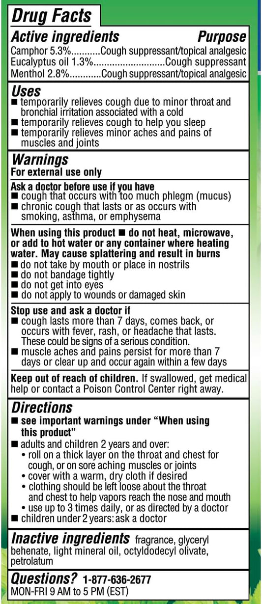 Mentholatum No Mess Vaporizing Rub With Easy-To-Use Roll On Applicator, 1.76 Ounce (50G) - 100% Natural Active Ingredients For Maximum Strength Cough Relief